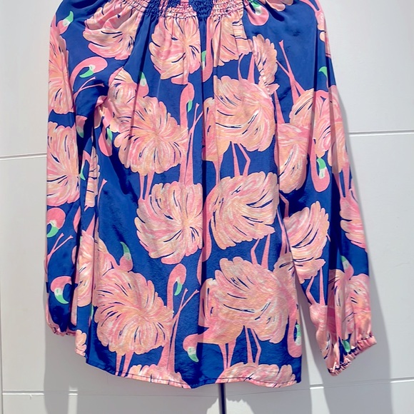Lilly Pulitzer | Elsa Top | Gimme Some Leg Flamingo | 100% Silk | Sz XS - Picture 5 of 8